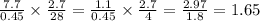  \frac{7.7}{0.45} \times \frac{2.7}{28} = \frac{1.1}{0.45} \times \frac{2.7}{4} = \frac{2.97}{1.8} = 1.65