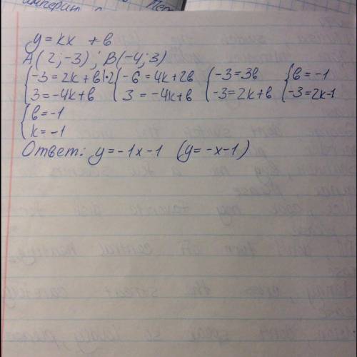 Напишите уравнение прямой, проходящей через точки а( 2; –3) и в(–4; 3).