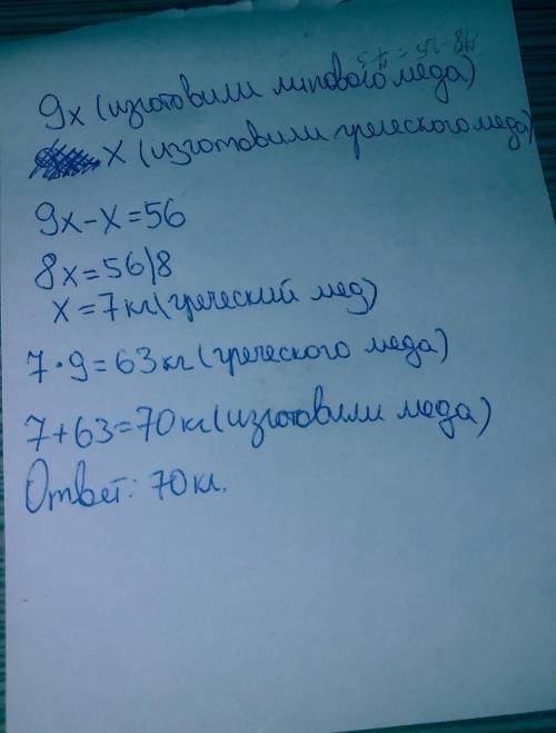 Заготовили липовый и греческий мёд , причём липового мёда было в 9 раз больше , чем греческого. скол