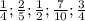 \frac{1}{4} ; \frac{2}{5} ; \frac{1}{2} ; \frac{7}{10} ; \frac{3}{4}