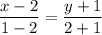 \dfrac{x-2}{1-2}=\dfrac{y+1}{2+1}