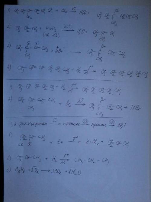 С.3 метилгексан + хлор=пропан + hno3=2 метилбутен + hbr=изогексен2 + h2=вставить пропущенные формулы