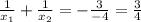 \frac{1}{x_{1}}+\frac{1}{x_{2}}=-\frac{3}{-4}=\frac{3}{4}