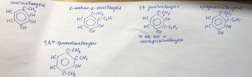 Изобразите структурные формулы следующих аренов : метилбензол1-метил - 2этилбензон1,3-диэтилбензонор