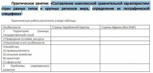 Тема: Проблемы современного социально-экономического развития стран. Практическое занятие: «Составле