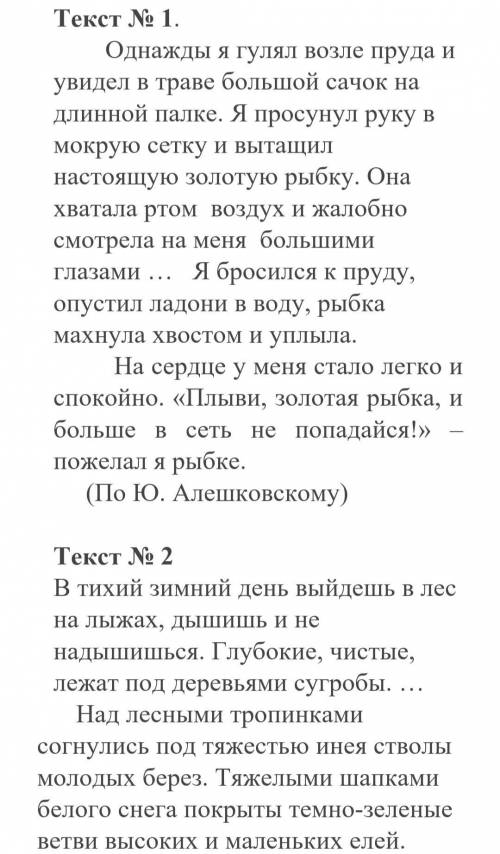 Задание: определите в текстах тип речи и сформулируйте основную мысль. Заранее