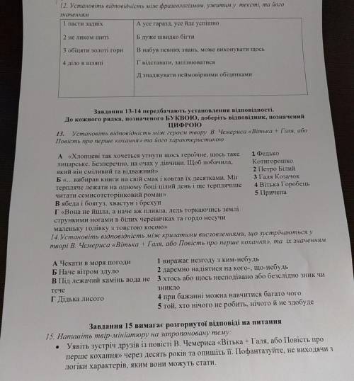 Контрольна робота 8 клас по тексту Вітька+Галька