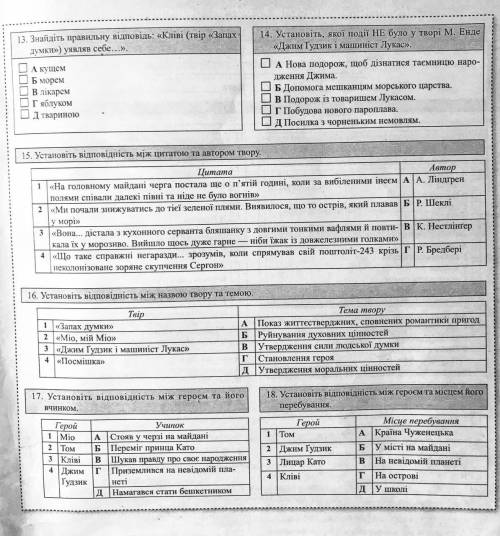 До ть дуже потрібно 13. Знайдіть правильну відповідь: «Кліві (твір «Запах думки») уявляв себе.». 14