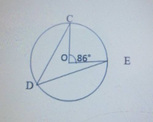 Точка 0 - центр колазображеного на рисунку.Яка градусна міра кут CDE? А) 86°Б) 172°В) 43°Г) 84°До ть