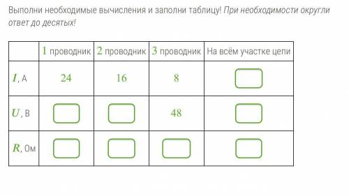 Рассмотри схему!Выполни необходимые вычисления и заполни таблицу! При необходимости округли ответ д