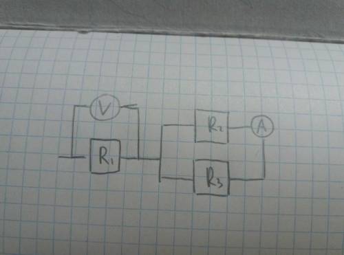 Амперметр показывает 4 ампера. Чему равно показание вольтметра? R1 = 30 Ом R2 = 20 Ом R3 = 80 Ом