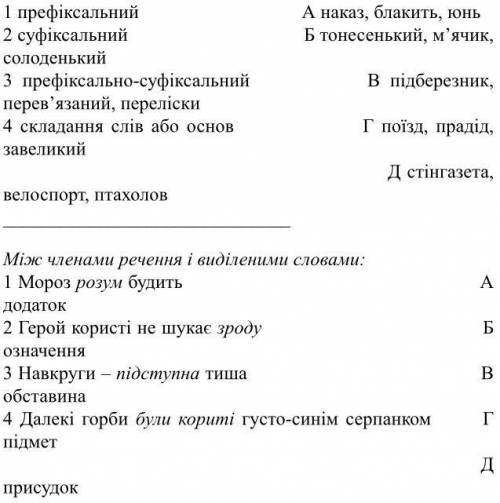 Українська мова Дуже треба Треба встановити відповідність. В першому ( Між словотворення т