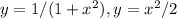 y=1/(1+x^2) , y=x^2/2