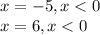 x = - 5,x < 0 \\ x = 6,x < 0