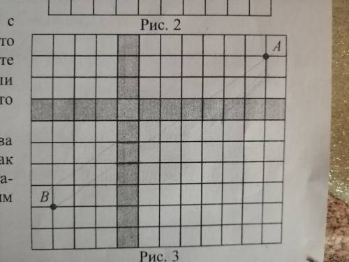 На клетчатой бумаге изображены два пункта A и B,и две реки.Поясните ,как изобразить путь из А в В с