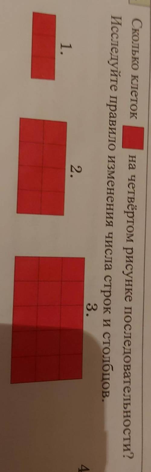 Сколько клеток на четвёртом рисунке последовательности? Иследуйте правило изменения числа строк и с