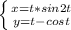 \left \{ {{x=t*sin2t} \atop {y=t-cost}} \right.