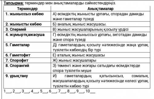 Терминдермен анықтаманы сәйкестердір​