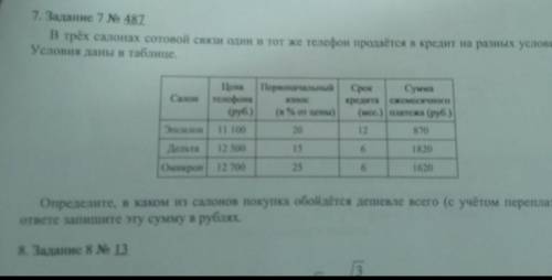 В трех салонах сотовой связи один и тот же телефон продается в кредит на разных условиях​