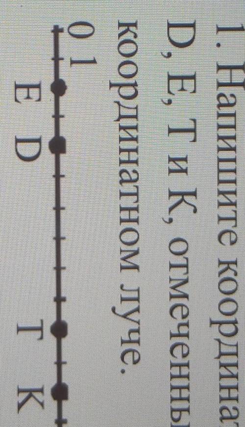 1. Напишите координаты точек D, E, Ти К, отмеченных накоординатном луче. ​