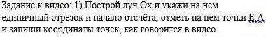 Постой луч ОХ и укажи на нем еденичный отрезок и начало отсчёта отметь на нем точки Е А и запиши коо