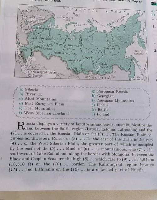 Complete the information about russian. Complete the Map with the Words in the Box.