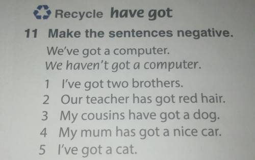 Make the sentences negative. We've got a computer. We heven't computer. 1 I've got to brothers. 2 Ou