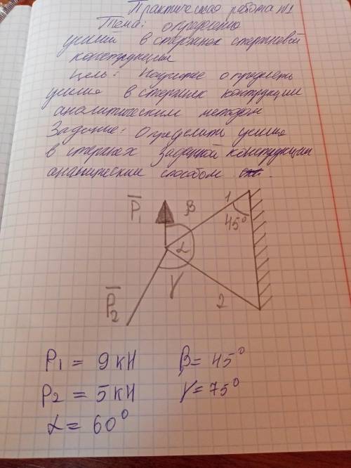 Определить усилия в стержнях