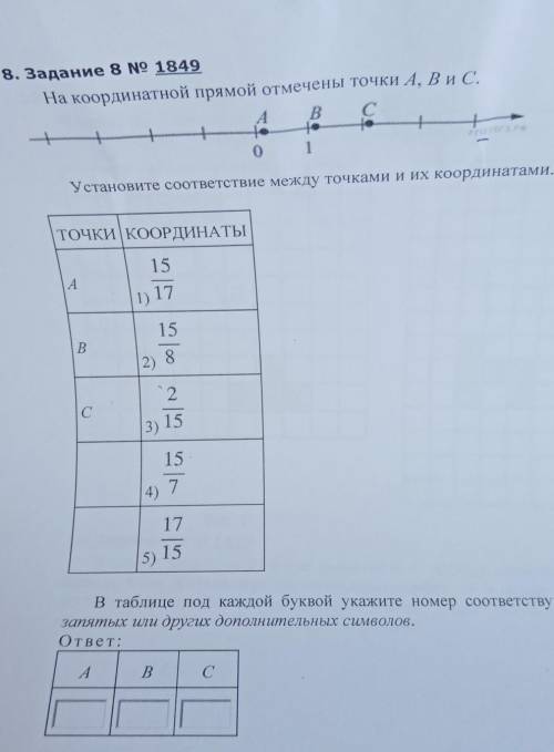 На координатной прямой отмечены точки а, b и c установите соответствие между точками и их координата