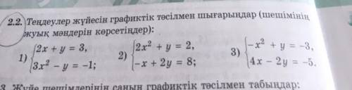 2.2. Теңдеулер жүйесін графиктік тәсілмен шығарыңдар (шешімінің жуық мәндерін көрсетіңдер): 2x +y= 3