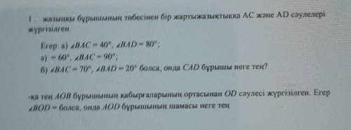 1. жазыңқы бұрышының төбесінен бір жартыжазықтыққа AC және AD сәулелері жүргізілген. .Егер: а) 2BAC