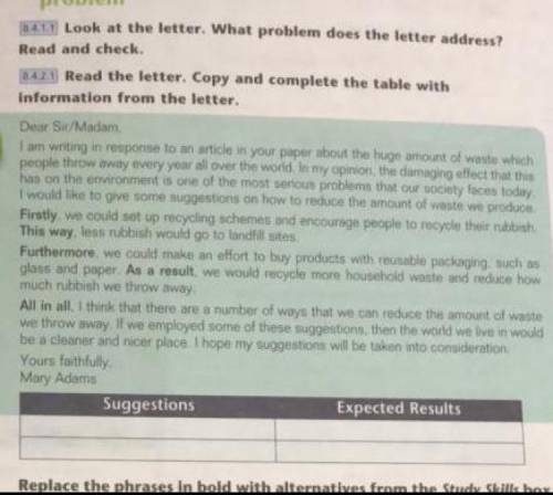 Read the letter copy and complete the table with information from the letter