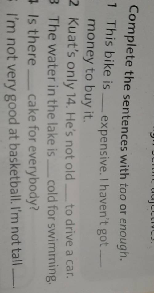 Complete the sentences with too or enough ​