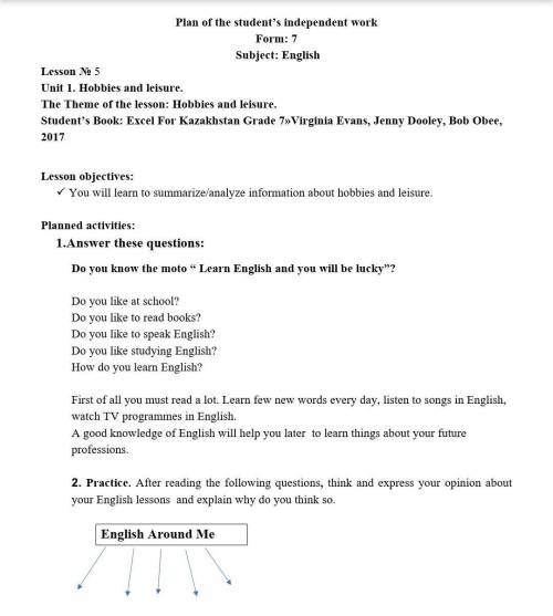 Unit 1. Hobbies and leisure.The Theme of the lesson: Hobbies and leisure. Student’s Book: Excel For