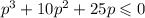 {p}^{3} + 10 {p}^{2} + 25p \leqslant 0