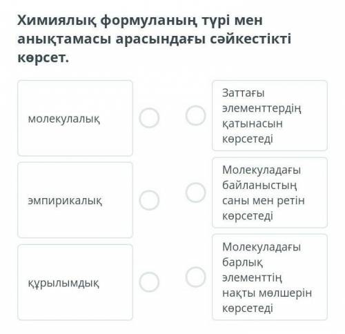 Химиялық формуланың түрімен анықтамасы арасындағы сәйкестікті көрсет