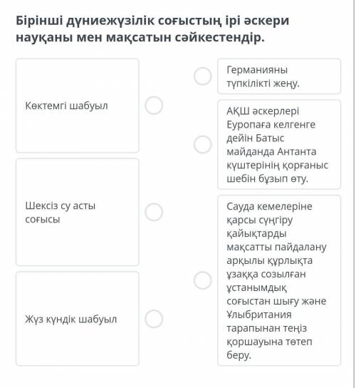 Бірінші дүниежүзілік соғыстың ірі әскери науқаны мен мақсатын сәйкестендір.​