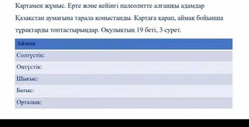 Картамен жұмыс.Ерте және кейінгі палелолитте алғашқы адамдар Қазақстан аумағына тарала қоныстады.қаз