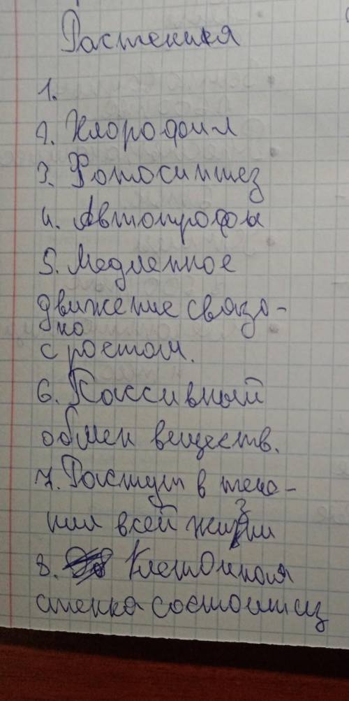 На фото приведено описание растений, нужно к каждому пункту написать различие для уже животных (напр