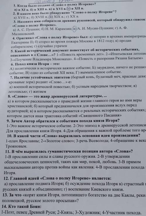 Проверочная работа 9 класс,слово о полку Игореве