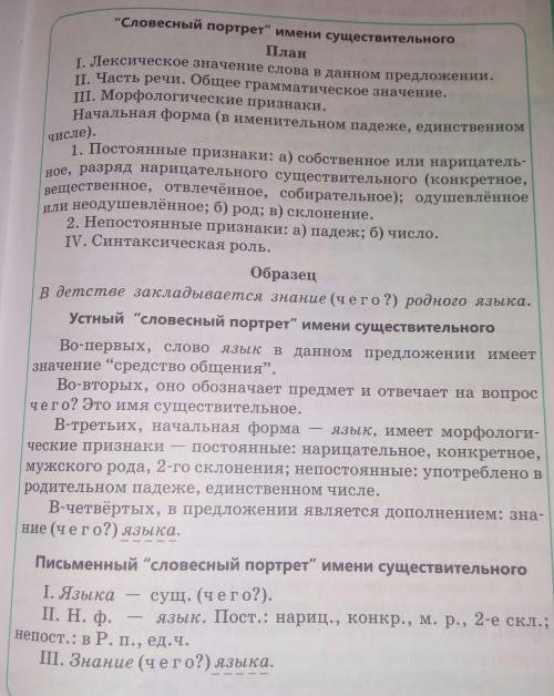 Вверху подсказка Словестный портрет Мысли существительного ​