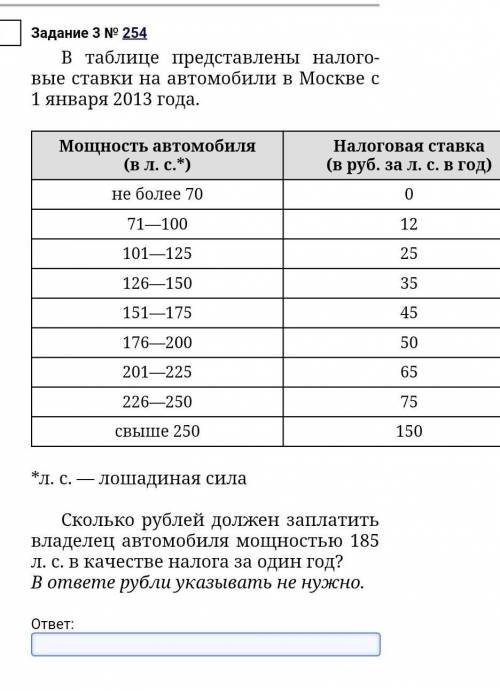 В таблице представлены налоговые ставки на автомобили в Москве с 1 января 2013 года​