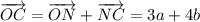 \overrightarrow {OC} = \overrightarrow {ON} + \overrightarrow {NC} = 3a+4b