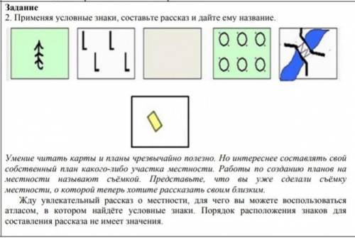 Применяя условные знаки, составьте рассказ и дайте ему название. Умение читать карты и планы чрезвыч