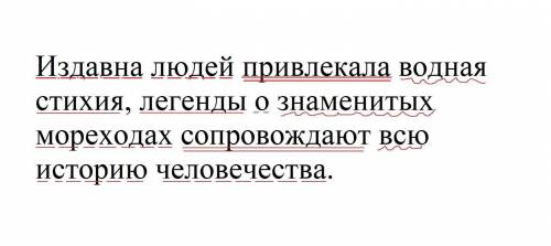 Синтаксический разбор предложения: Издавна людей привлекала водная стихия, легенды о знаменитых море