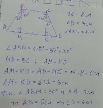 Вариант І. Найдите боковые стороны равнобедренной трапе- ции, основания которой равны 14 см и 8 см,