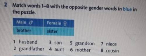 2 Match words 1-8 with the opposite gender words in blue in the puzzleMale oFemale 8brothersister1 h