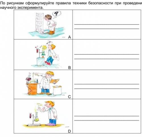 2. По рисункам сформулируйте правила техники безопасности при проведении научного эксперимента. A B