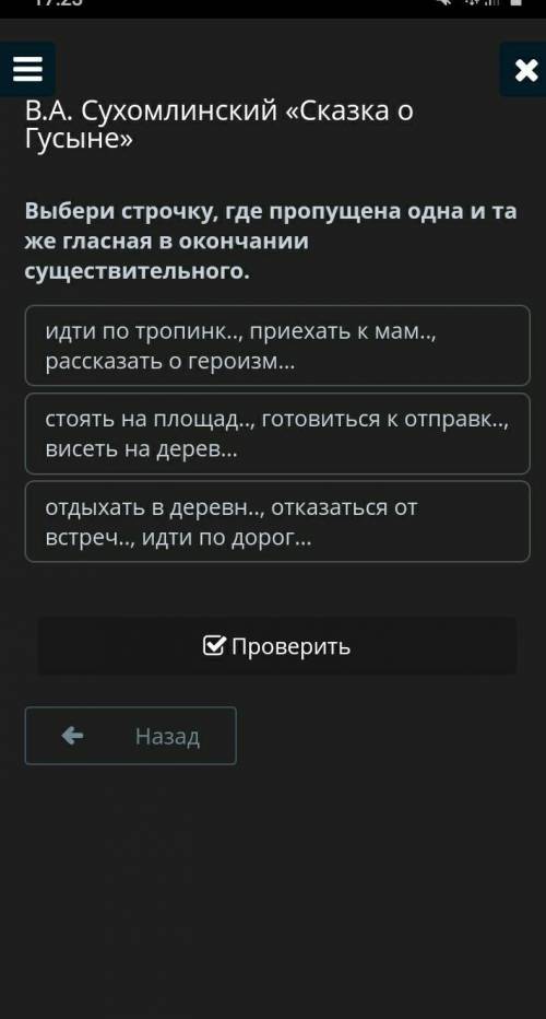 Выбери строчку, где пропущена одна и та же гласная в окончании существительного