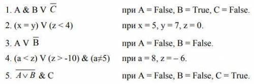 Найти значения приведенных ниже логических выражений: